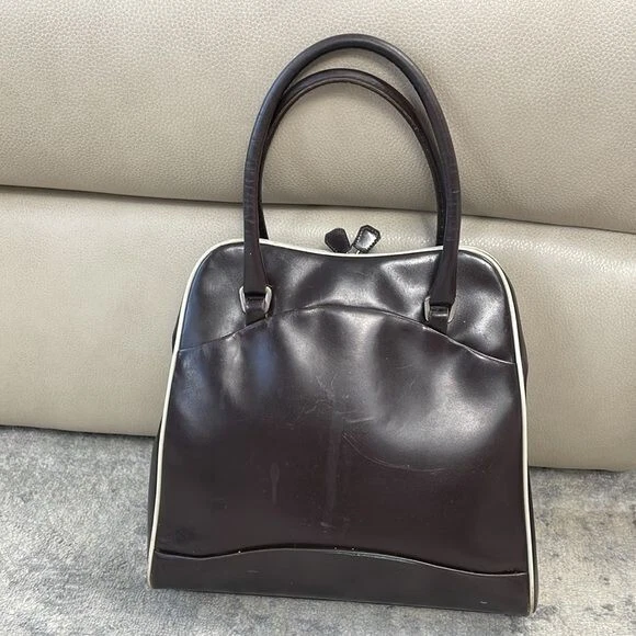 Vintage Prada Kisslock Hinge Doctors Bowling Bag Brown Patent Leather - Image 3 of 4