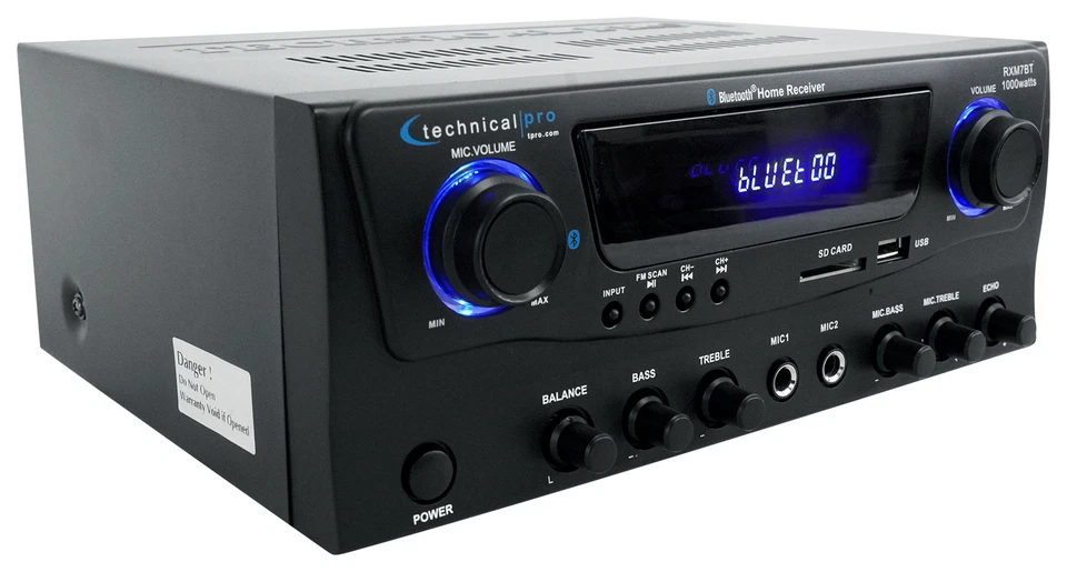 Technical Pro RXM7BT 1000w Home Receiver Bluetooth Amplifier Amp w/USB/SD/FM - Image 2 of 4