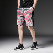 Men Camouflage Beach Shorts Breathable Grid Running Sport Half Pants Casual