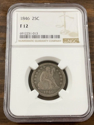 1846 Seated Liberty Quarter 25C NGC F12.