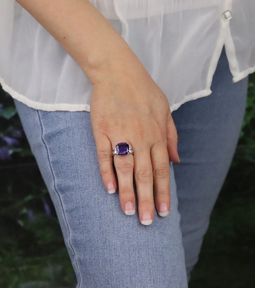 Anillo de plata de ley púrpura y blanco circonita cúbica talla 6 Foto 4 de 4