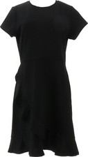 Isaac Mizrahi Pebble Knit Ruffle Flounce Wrap Dress Black XS NWOT (309)