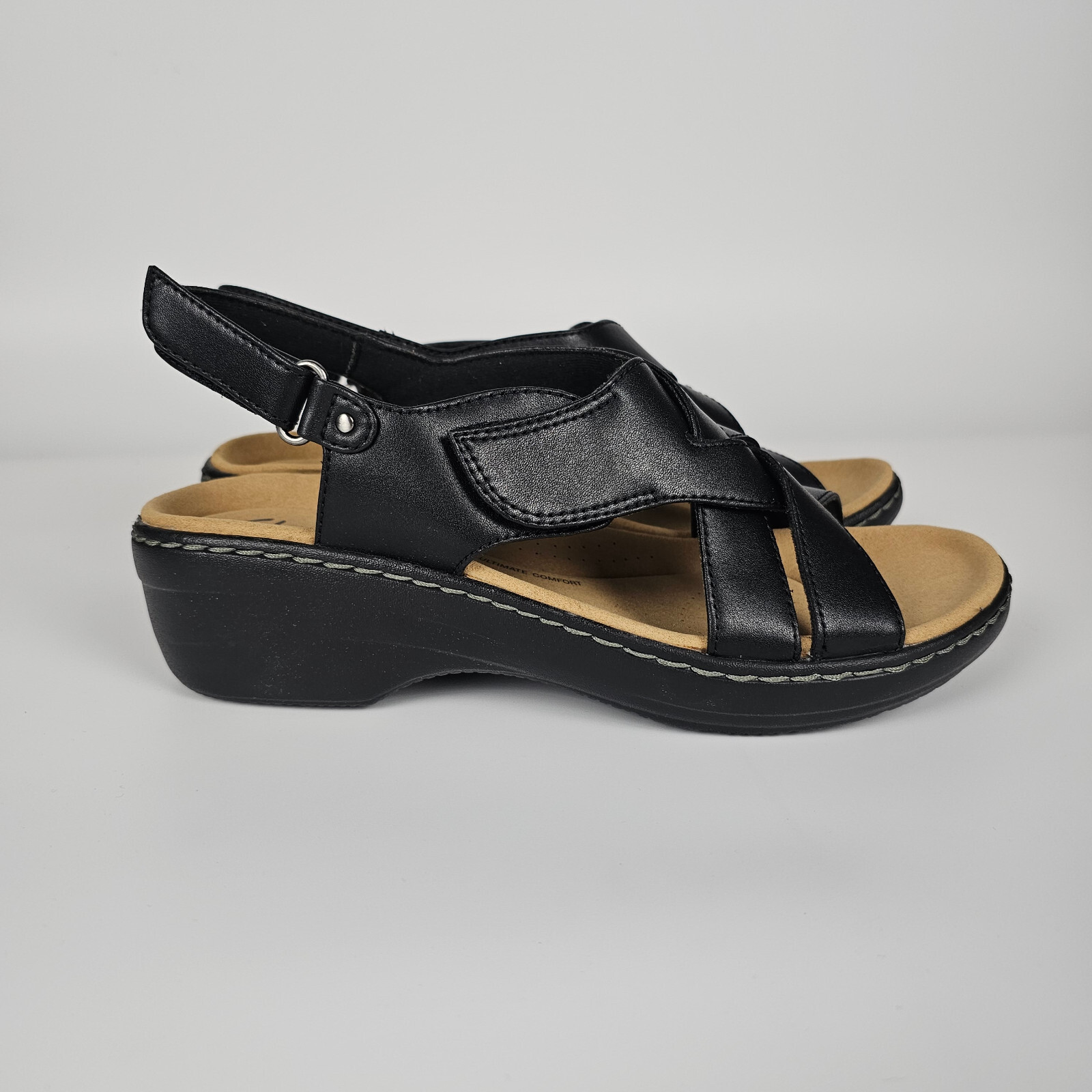 Clarks Womens Merliah Echo Wedge Sandal Size 10M Black Leather
