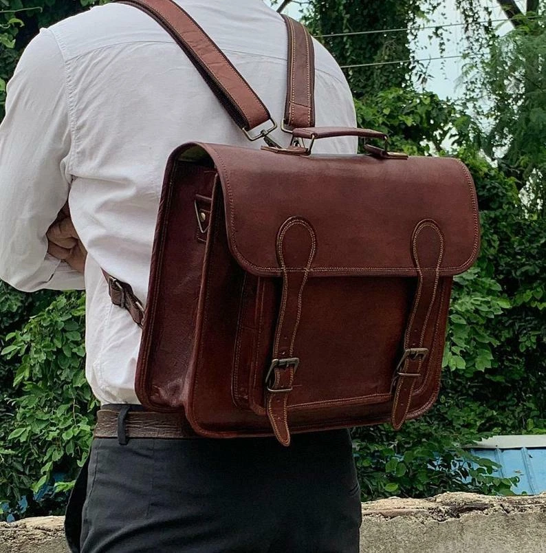 Convertible Leather Laptop Backpack for Men