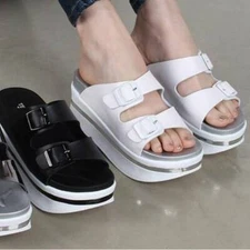 epdavin Women Open Toe Cushioned Platform High Heel Buckle Slippers Slides