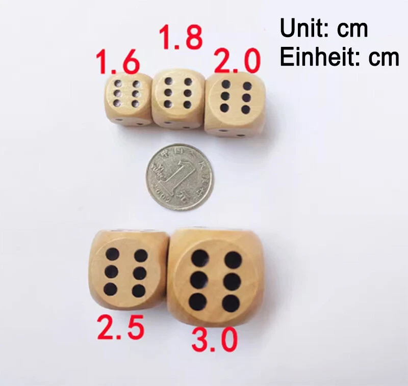 Wooden Dice Big Size 1.8/2/2.5/3cm D6 Six Sided Spot Dots Die Board Games Casino - Image 2 of 4
