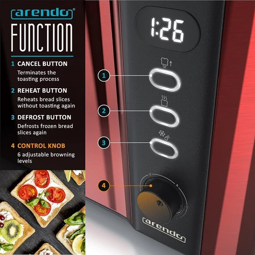 Arendo - Frukost 4 slice long slot toaster - double wall housing – with warming - Picture 4 of 7