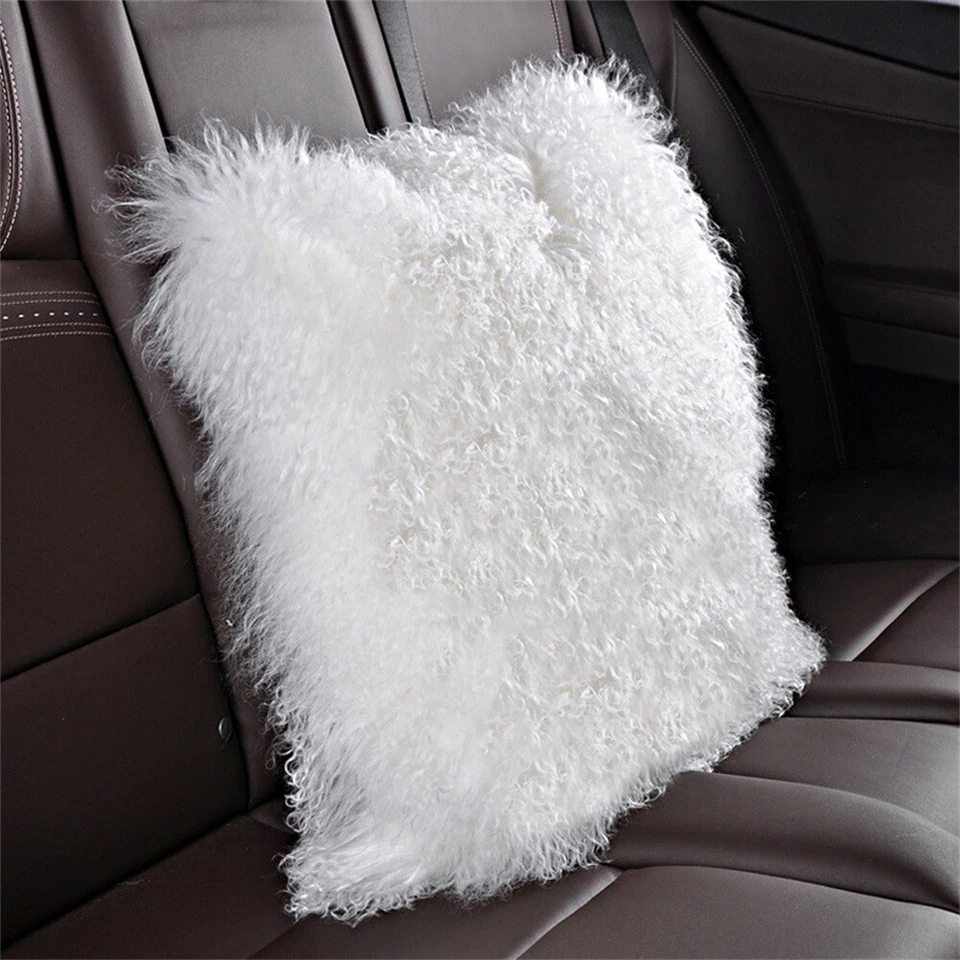 Funda de cojín de piel de mongol real funda de almohada de lana de lujo blanca natural 20""x20"" Foto 2 de 4