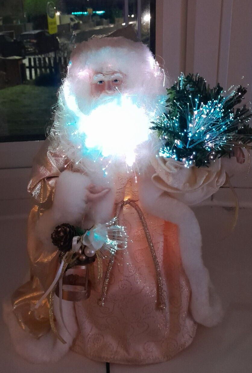 FATHER XMAS, FIBRE OPTIC, LIGHT UP, GOLD, IVORY, CHRISTMAS DECORATION