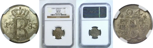1783 A Germany Prussia 1/24th Thaler Friedrich II (The Great) KM# 296 NGC MS 64