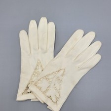 Vintage Womens Cream Gloves Embroidered Floral Detailing SMALL SIZE