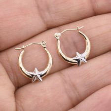 Boucles D'Oreilles En Étoile Puffed 5/8" En Or Jaune Et Blanc 14K Poli Brillant