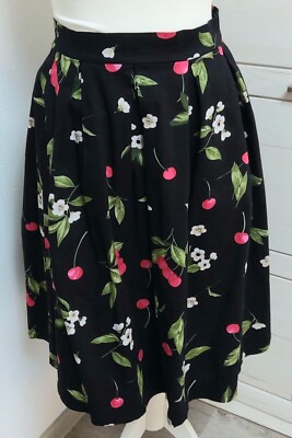 mea eor Sommerrock schwarz mit Kirschen und Blüten Gr. 36
