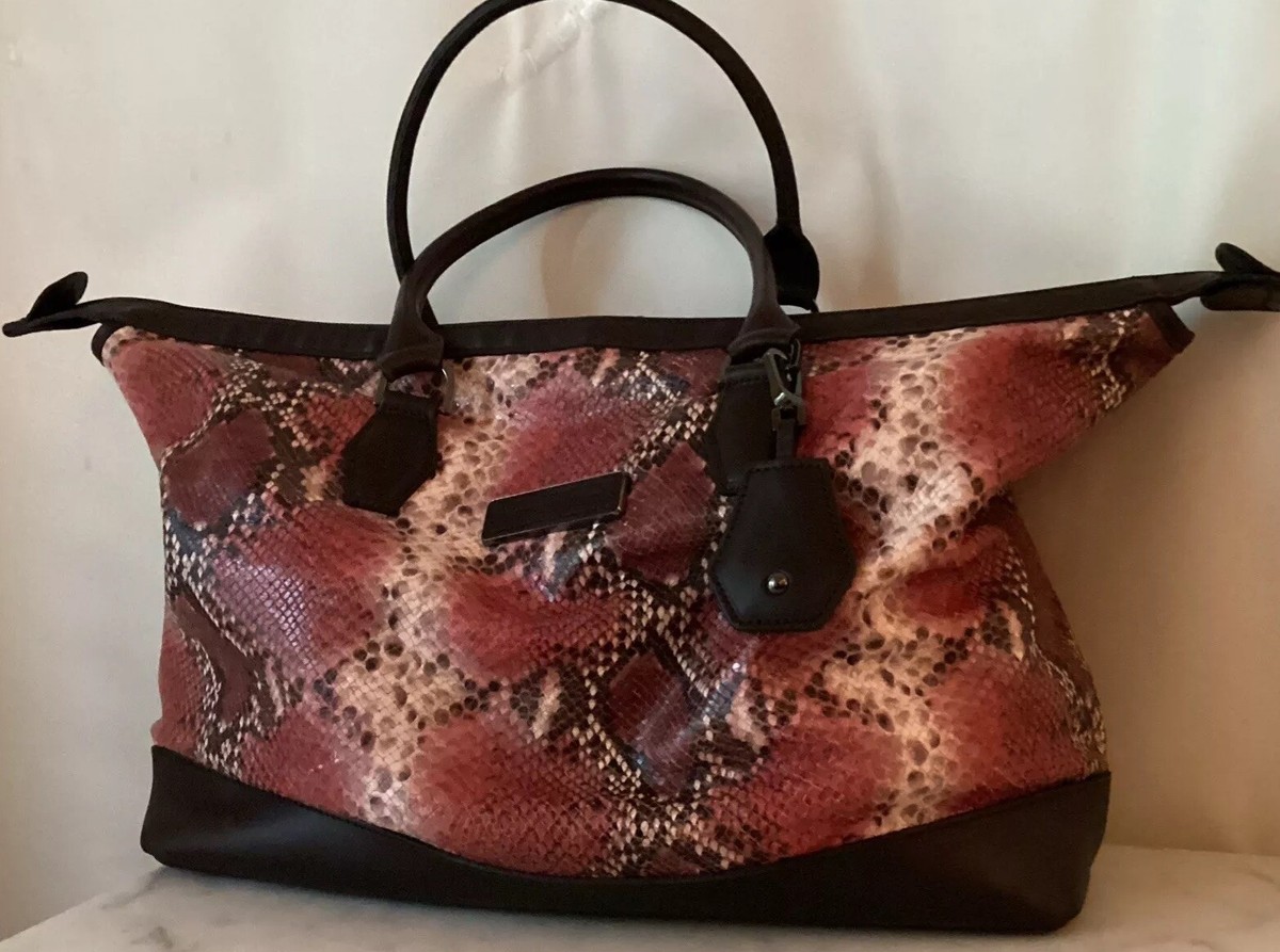 LONGCHAMP Brown, Red, Orange Snake Python Embossed Large Tote Satchel