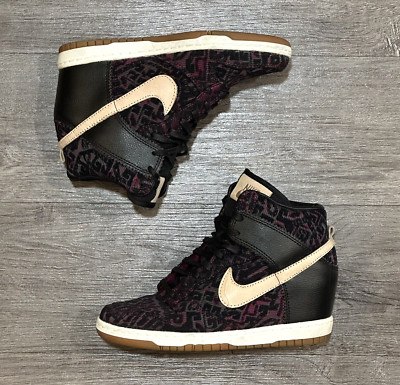 Nike Dunk Sky Hi Black Purple Tribal Hidden Wedge Shoes 585560-001 Womens Size 6