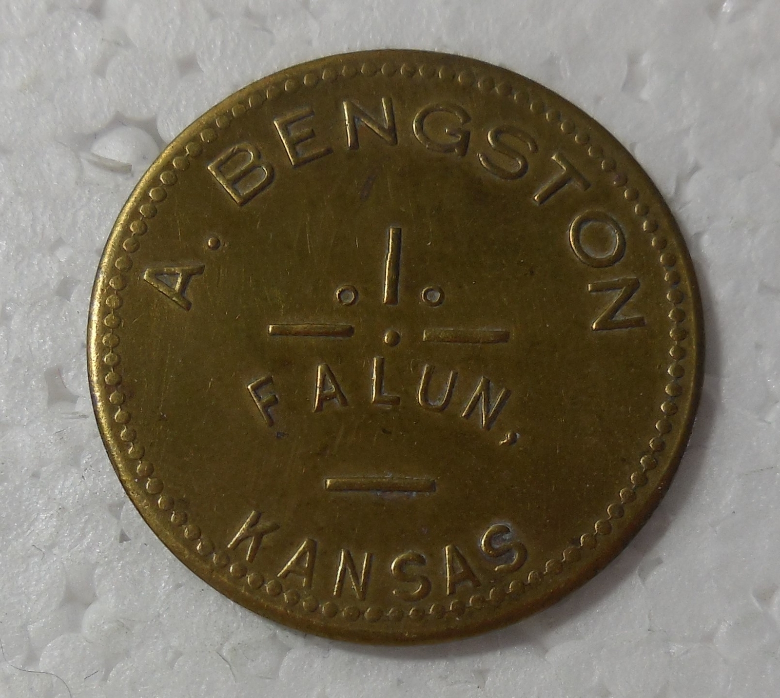 FALUN KANSAS A. BENGSTON GOOD FOR 1.00 IN TRADE TOKEN eBay