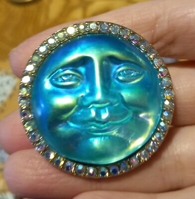 BROSCHE Meerblick MOND Aqua SCHÖN Atemberaubend GLITZERND Fab VINTAGE STIL