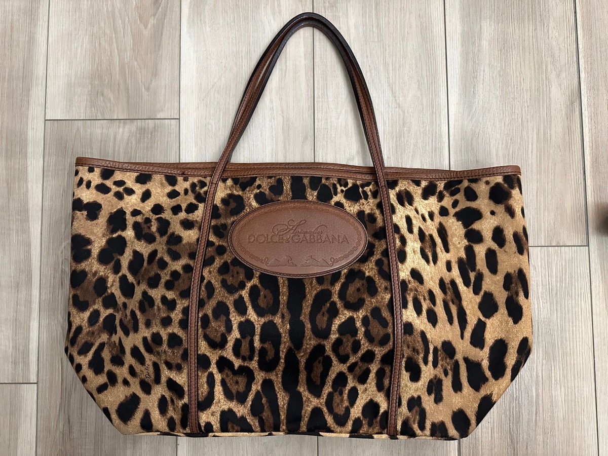 Dolce & Gabbana - Lg Leopard Print Canvas/Leather Trim Tote