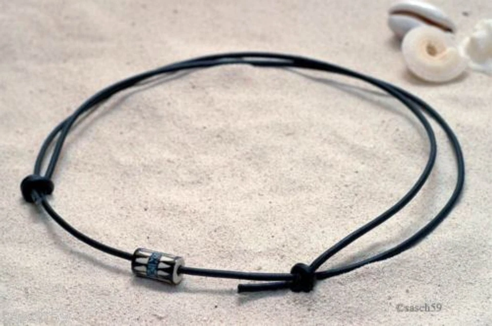 SURFERKETTE LEDERKETTE coole Kette Surfstyle Biker Skater Ethno Keramikperle 7 - Bild 1 von 1