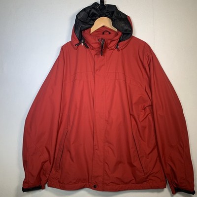 Eddie Bauer Windbreaker Jacket Mens L Red Hooded Lightweight Rain All Weather