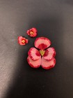Vintage Women's Brooch & Earrings Clip Red Enamel Flower Gold Tone Retro — photo 1