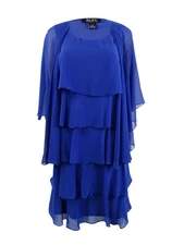 SL Fashions Women's Beaded Tiered Dress and Jacket (4, Dark Royal)