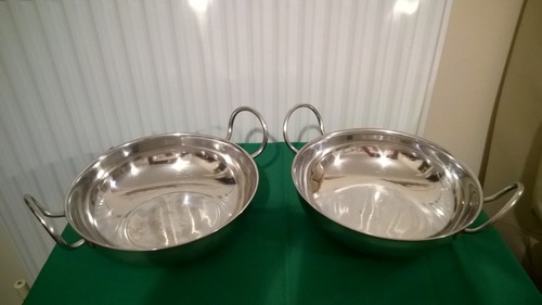 TWO BALTI KARAHI CURRY SERVING DEEP DISHES STAINLESS STEEL WITH HANDLES - Picture 10 of 12