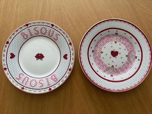 NWT Anthropologie Bistro Tile Dessert Salad Plate Valentine Hearts Roses 2 pcs