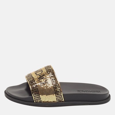 Fendi x Versace Gold/Black Metal Mesh Pool Slides Size 44