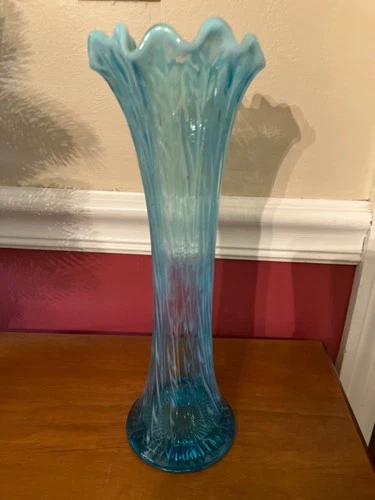 Fenton Blue Glass Opalescent Swung Vase 12 inches Tall