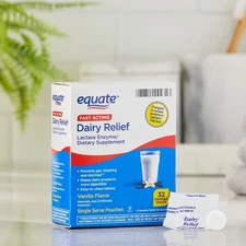 Equate Fast Acting Dairy Relief Vanilla Flavor Enzyme/Dietary Supplement 32 Ct