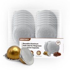 Reusable Pods for Nespresso Capsules 100 Pieces Aluminum Foil Lids, Black