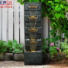 Outdoor Water Fountain LED Light Relaxing Sound Poly-resin Multi-tier Design New