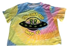 Romwe Womens Tie-Dye "YOU CAN'T TRIP WITH US" Graphic Crop Top T-shirt Size 4