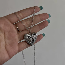 Romantic Heart Locket Pendant Openable Female Silver Color Stainless Steel Photo