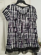Simply Vera Vera Wang Women's Black /White Top With Mesh Hem,Size- Large