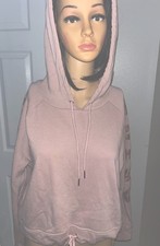 Guess Logo Pullover Cropped Pink Drawstring Fleece Hoodie Girl L