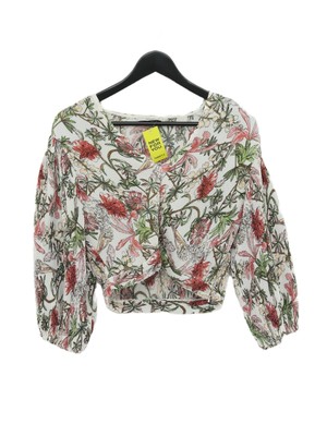 Sheike Damen Bluse UK 10 weiß geblümt 100% Polyester 3/4 Arm V-Ausschnitt Basic