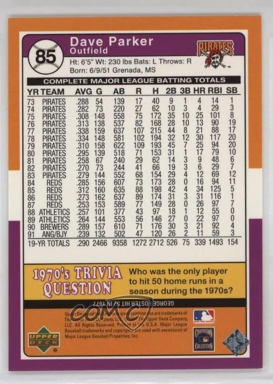 2001 Upper Deck Decade 1970's Dave Parker #85 HOF - Image 2 of 2