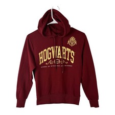 Harry Potter Hogwarts Hoodie XS Maroon Gold Graphic Wizarding World Pullover
