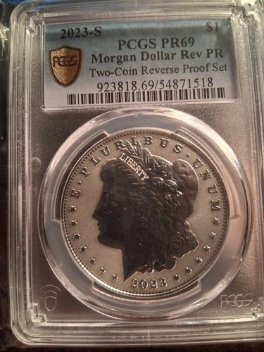 2023 S Morgan/Peace Dollar PCGS PF 69,70 Reverse Proof Two Coin Set.