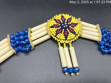 Vintage Native American Sioux Tribe Beadwork Headband Suede Leather Plastic Bead