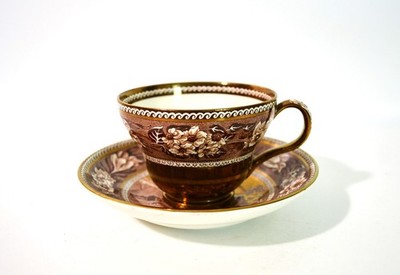 Vintage WEDGWOOD FALLOW DEER Cup And Saucer Brown With Gold Trim
