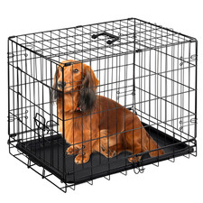OLIXIS Single/Double Dog Crate Metal Wire Pet Cage w/Plastic Leak-Proof Pan Tray