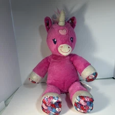 Build A Bear Candy Hearts Unicorn 17" Plush Hot Pink XOXO BFF Silver Girl Power