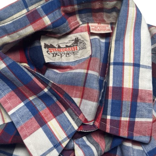 Vintage Stagecoach Western Pearl Snap Button T Shirt Plaid Mens XL - Picture 3 of 7