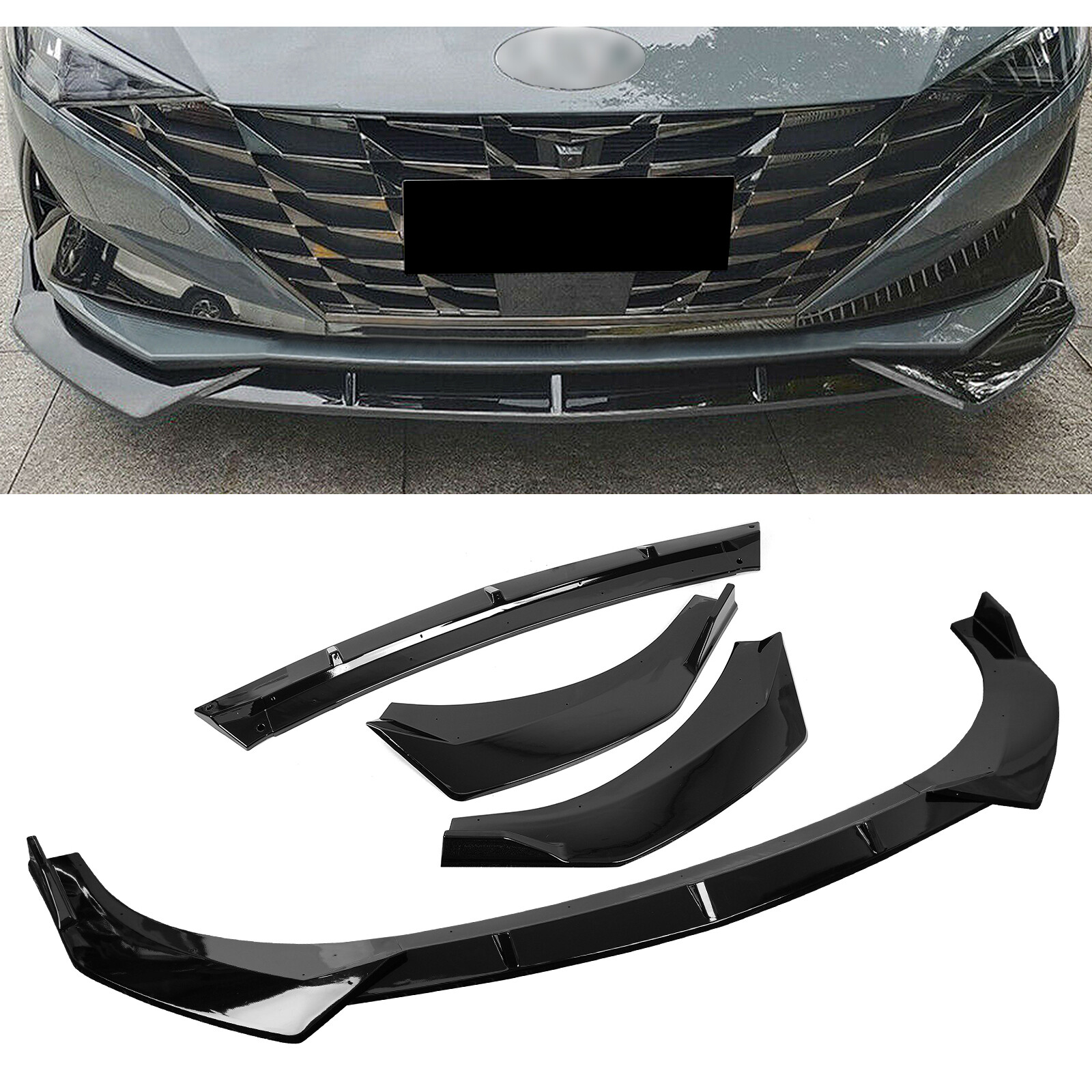 Front Lip DNA Motoring STP-Style Front Bumper Lip For 2021-2022 Hyundai Elantra - Gloss Black Hyundai Elantra 2021-2022 Ground Effects