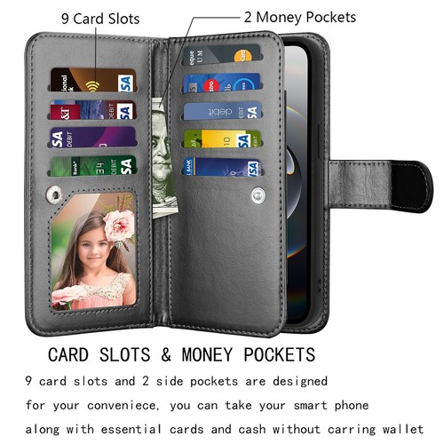 Funda billetera de cuero con tarjetero magnético para teléfono Apple iPhone 16E - Imagen 6 de 39
