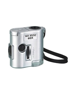 CKStamps: 60X Pocket Mini Magnifier Microscope Loop w/LED UV Light(Color:Silver