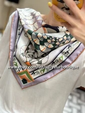 Sallys 16 Momme Twill Silk Flowers Print Double Face Neck Collar Scarf 65cm